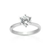 Angle View: Round Simulated Diamond Solitaire Engagement Ring