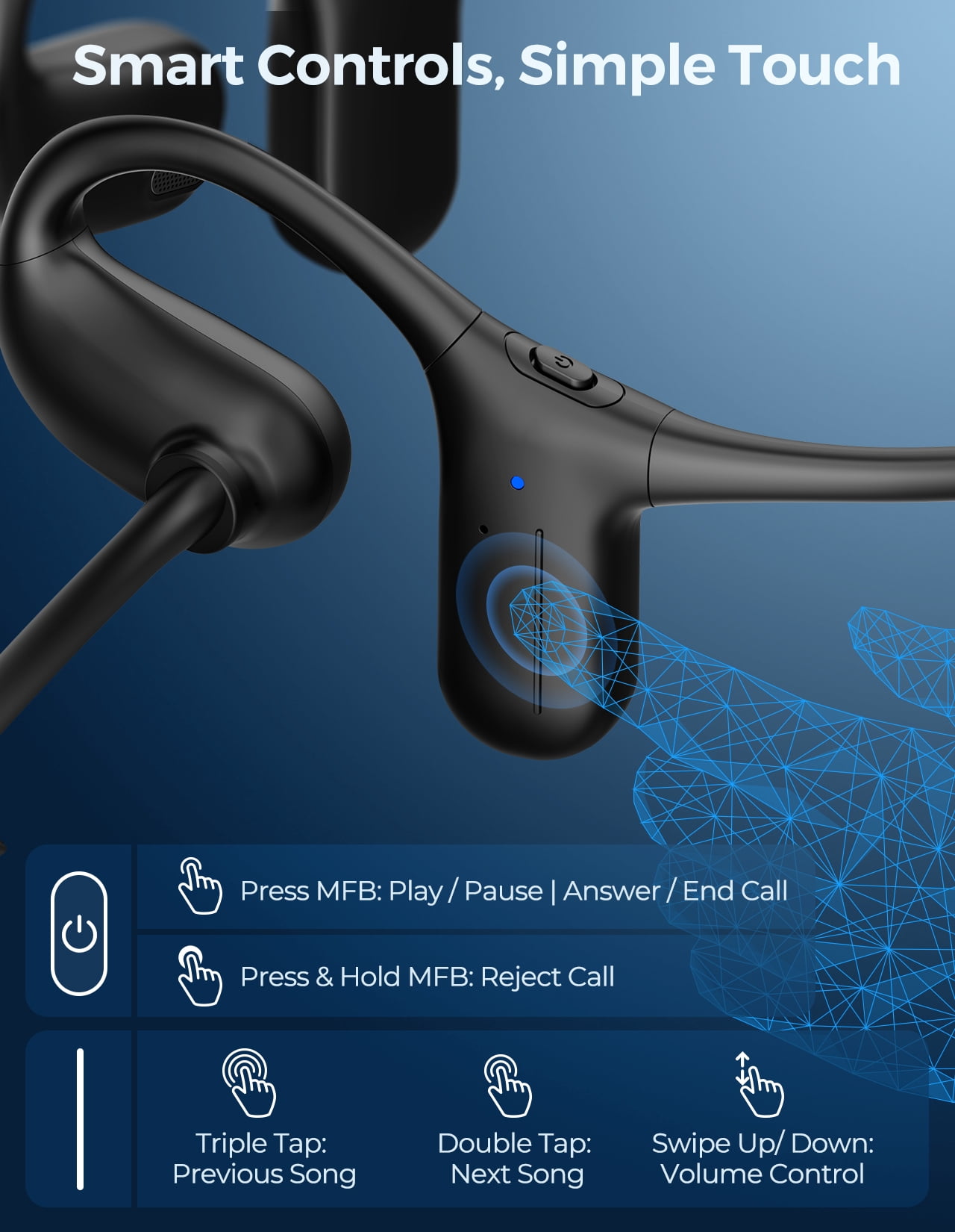 Open Ear Headphones with Mic, Wireless Headset with Noise Canceling Mic & Mute Button, Wireless Air Conduction Headphones V5.4, 25g Lightweight Sport Headset for Running, Work Workout Driving Call