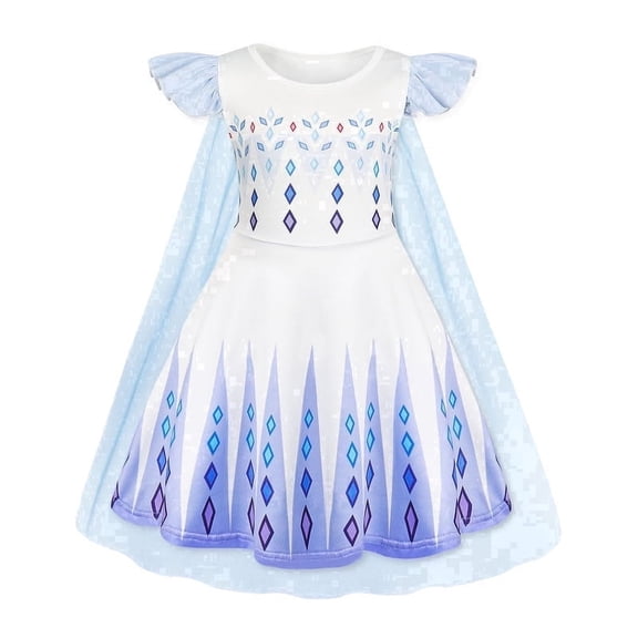 Benylion Girls Princess Dress Costume With Cape Halloween Birthday Party Outfit Ruffle Sleeve Fancy Dress up for 5-6 Years