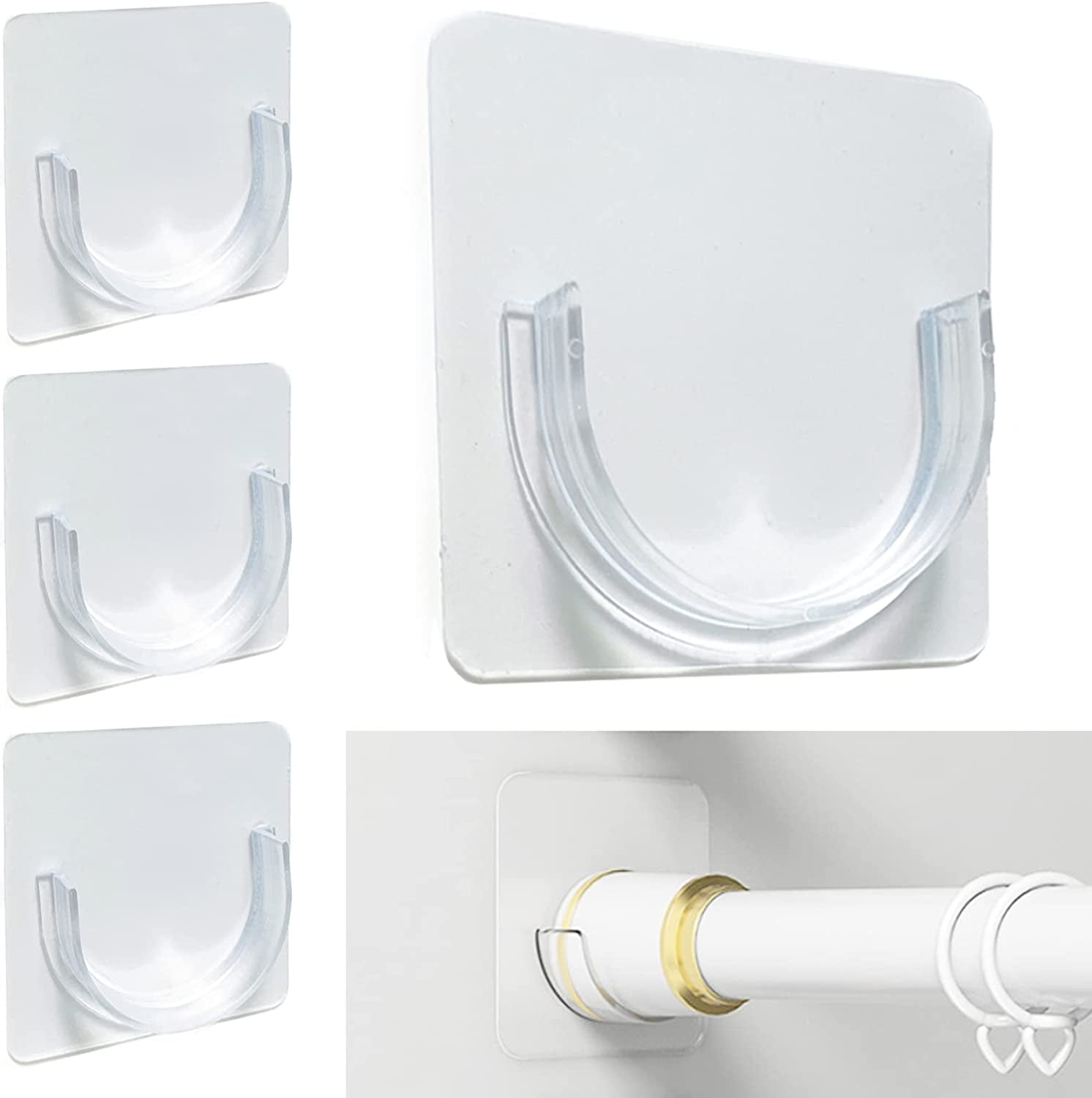 Spring Tension Rod Holder, Transparent Shower Rod Bracket No Drilling