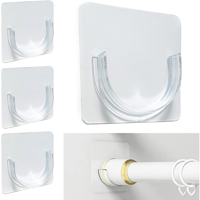 Spring Tension Rod Holder, Transparent Shower Rod Bracket No Drilling