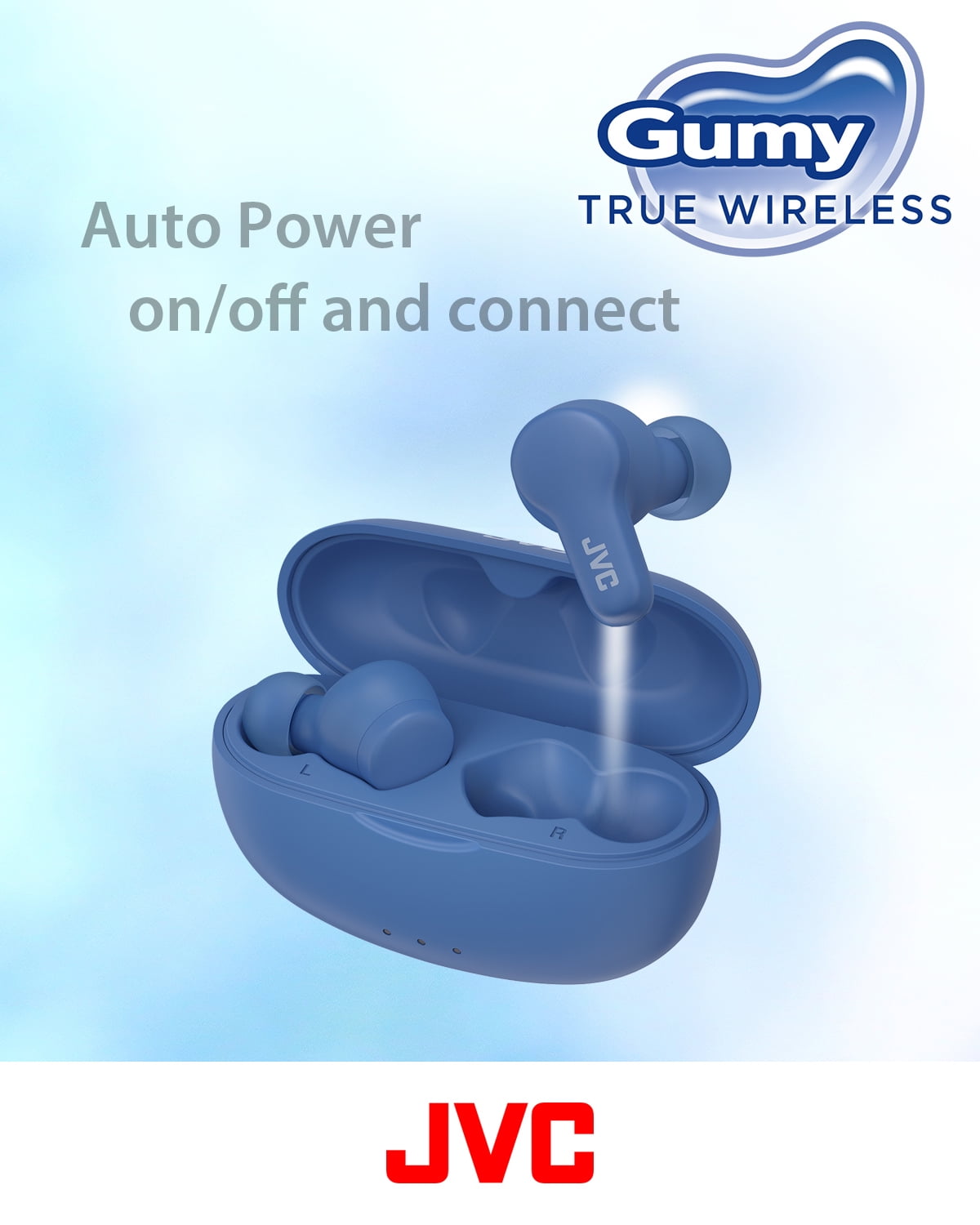 JVC New Gumy True Wireless Earbuds Headphones, Long Battery Life (up to 24 Hours), Sound with Neodymium Magnet Driver, Water Resistance (IPX4) - HAA7T2A (Blueberry Blue)