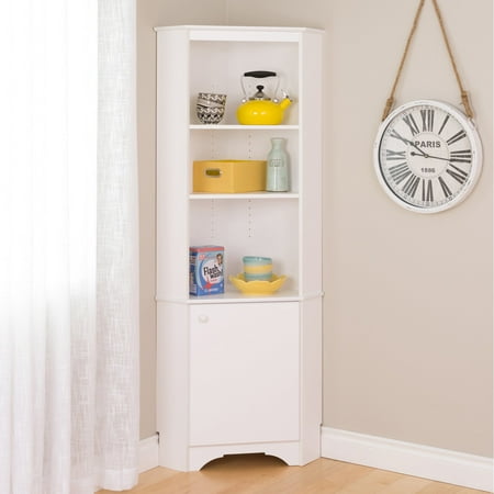 Elite Tall 1-Door Corner Storage Cabinet, White (Best Material For Kitchen Cabinet Doors)