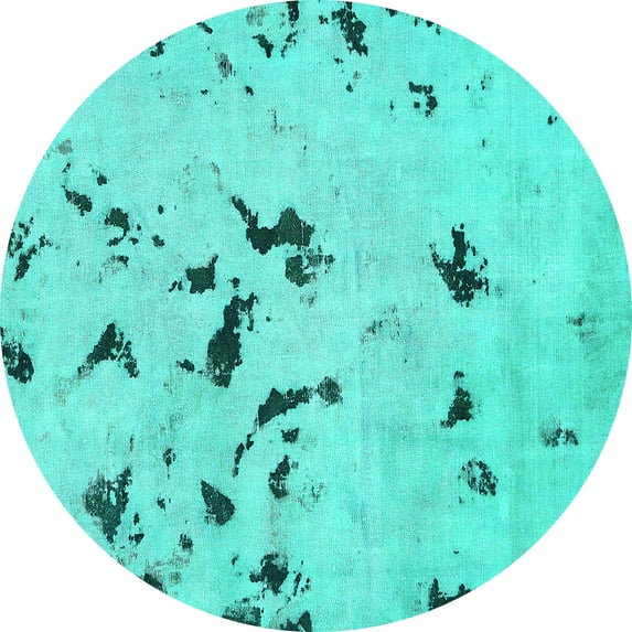 Ahgly Company Machine Washable Indoor Round Abstract Turquoise Blue Modern Area Rugs, 7' Round