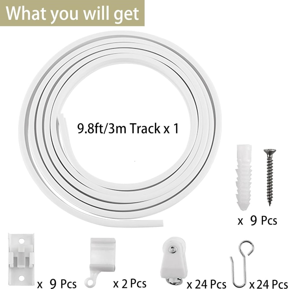 Curtain Track System, 3 Meters/ 9.8 Ft Bendable Ceiling Curtain Track, Curved Shower Curtain Rod, White