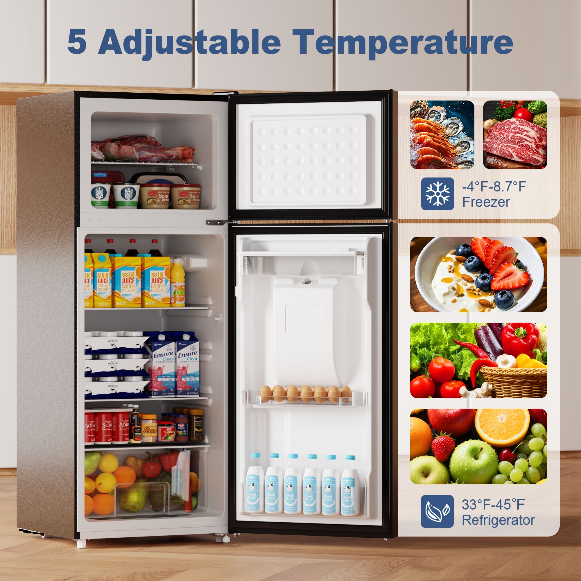 BANGSON 7.3 Cu.ft Refrigerator with Water Dispenser & Freezer, Compact Apartment Fridge with Adjustable Thermostat for Office, Kitchen, Home ,Black