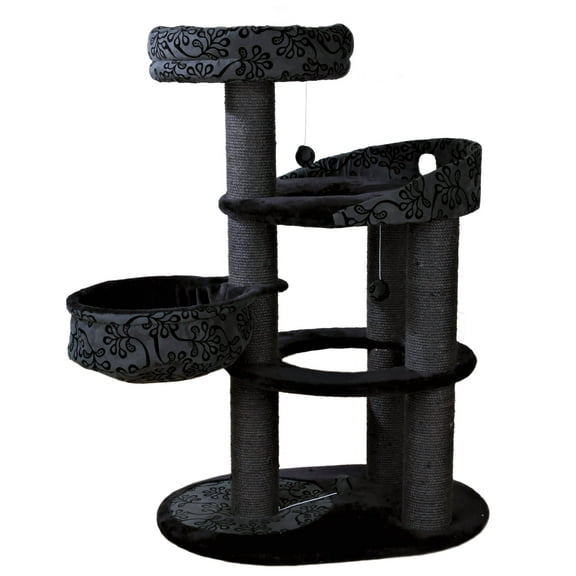 TRIXIE Filippo Plush & Sisal 4-Level 45" Cat Tree, Scratching Posts, Condo & Hammock, Gray