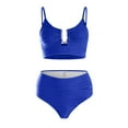 thumbnail image 4 of COMVALUE 2 Piece Bikini Set U-Wire Cutout Popular Swimsuit High Waisted Textured 2026 Summer Beach Swim Bathing Suits (Blue, XXL), 4 of 9