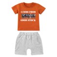 thumbnail image 2 of Infant Baby Boy Summer Clothes Western Cow Print Short Sleeve T Shirt Tops Solid Shorts Set Toddler Boy Outfit for Newborn 0-3T, 2 of 9