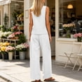 thumbnail image 5 of Pounoo Women's Two Piece Set Linen Blend Sleeveless Tops and Trousers Casual Summer Vacation Loose Wide Leg Outfits Gift, 5 of 7