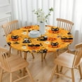 thumbnail image 3 of 44in Pumpkin Ghost Round Halloween Tablecloth with Elastic Edge Orange, Fitted Table Cover for 36-44" Tables, Polyester Reusable Table Cloths Wipe Clean for Picnic, Dining, Outdoor Use and Party Decor, 3 of 7