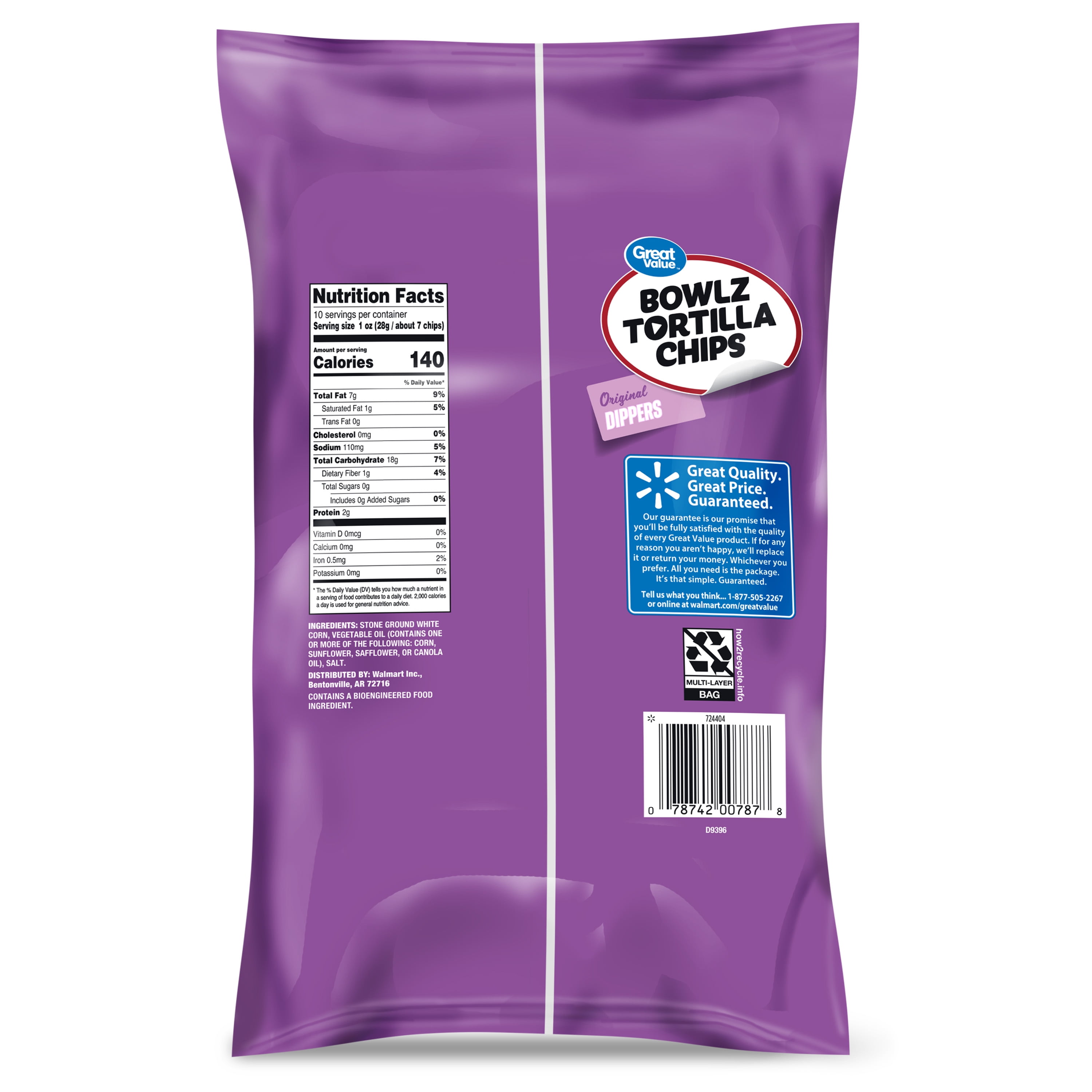 (3 pack) Great Value Original Dippers Bowlz Tortilla Chips, 10 oz