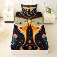thumbnail image 3 of jejeloiu Whimsical Moth Twin Sheets For Girls,Celestial Floral Pattern Bedding,Black Multi Color,3-Piece,1 Fitted Sheet and 1 Pillowcase, 3 of 6
