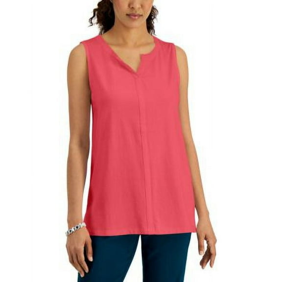 MSRP $13 Karen Scott Women Split-Neck Sleeveless Tunic Tank Top Pink Size XL