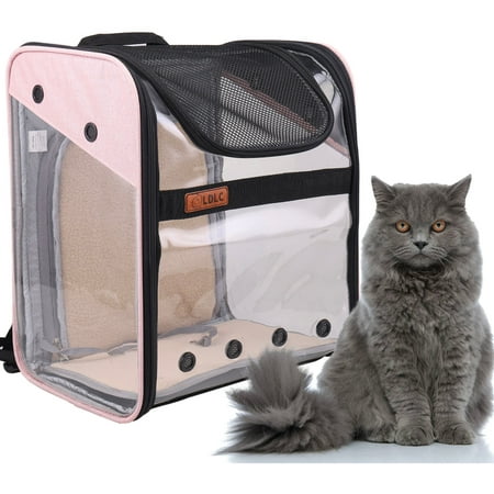 Critter Sitters Light Pink See-Through Pet Backpack for Small Dogs, Cats with Scratch Resistant Breathable Mesh Window | Airline Carry-On Approved | Safety Leash | Durable Transporation for Animals