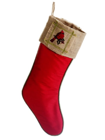 19 Red Cardinal And Holly Leaf Country Burlap Christmas Stocking Walmart Com Walmart Com