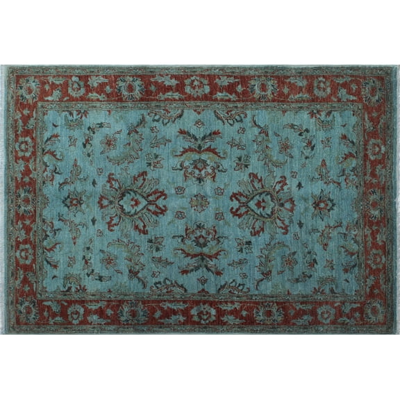 Overdyed Hur?It Lt. Blue/Rust Rug, 3'11" x 5'9"