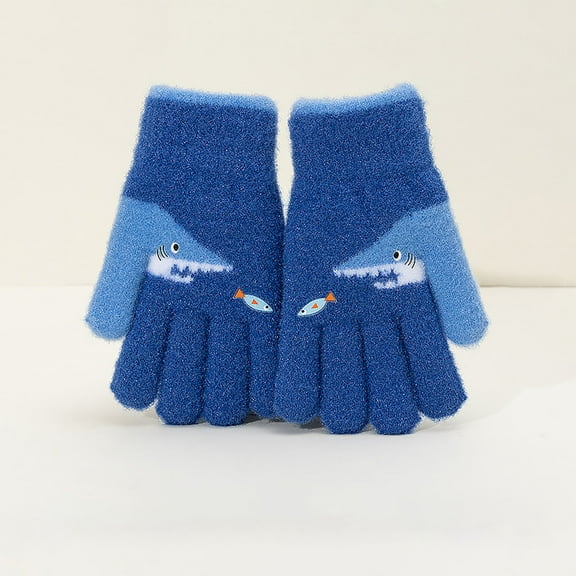 Eltusu Boys Cotton Gloves, Stretch Thermal Windproof Sports Winter Mittens Blue Size 7-12 T