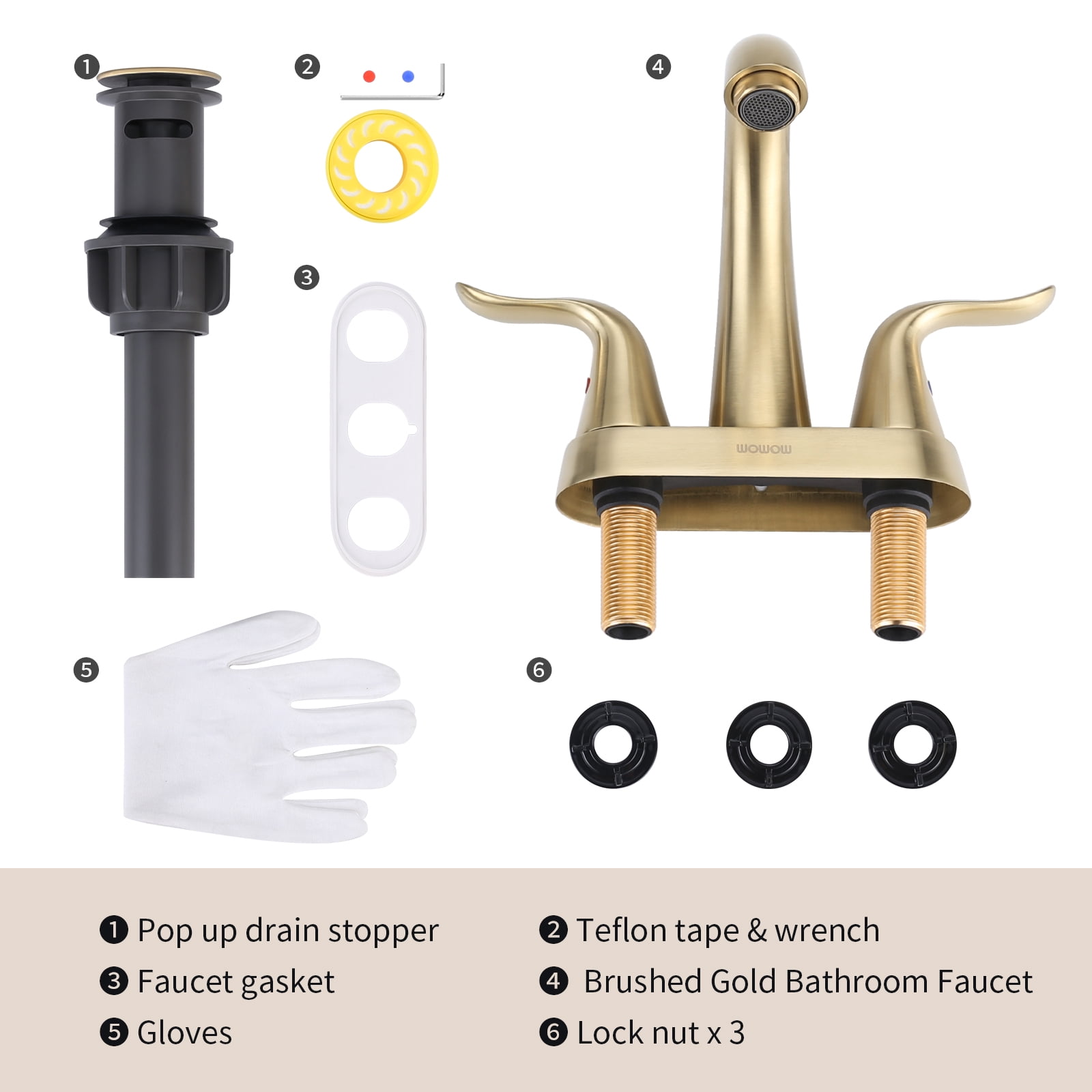 WOWOW Bathroom Faucet Brushed Gold 4 Inch Basin Faucet Centerset Vanity Faucet