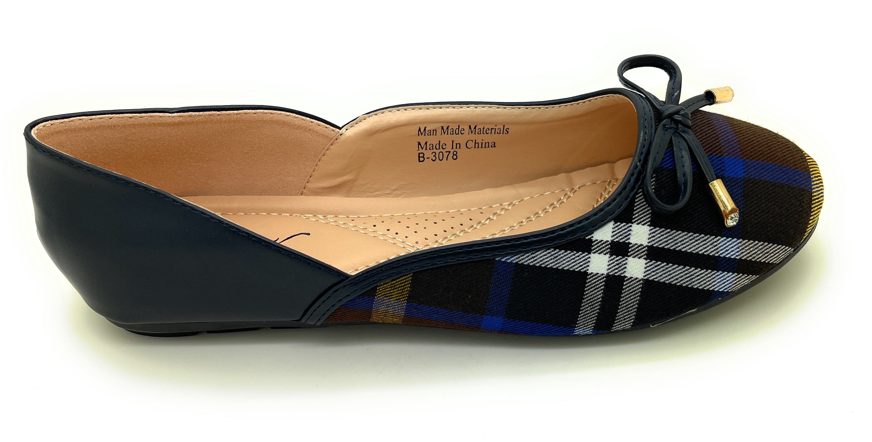 Two Tone Plaid with Solid Bow Ballerina Flats