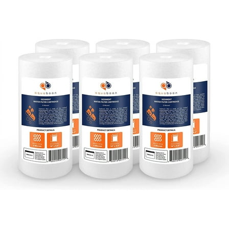 Aquaboon 5 Micron 10 x 4.5 Well Water Sediment Filter Replacement Whole House Water Filter Cartridge Compatible with DGD-5005, WFHD13001B, 6-Pack