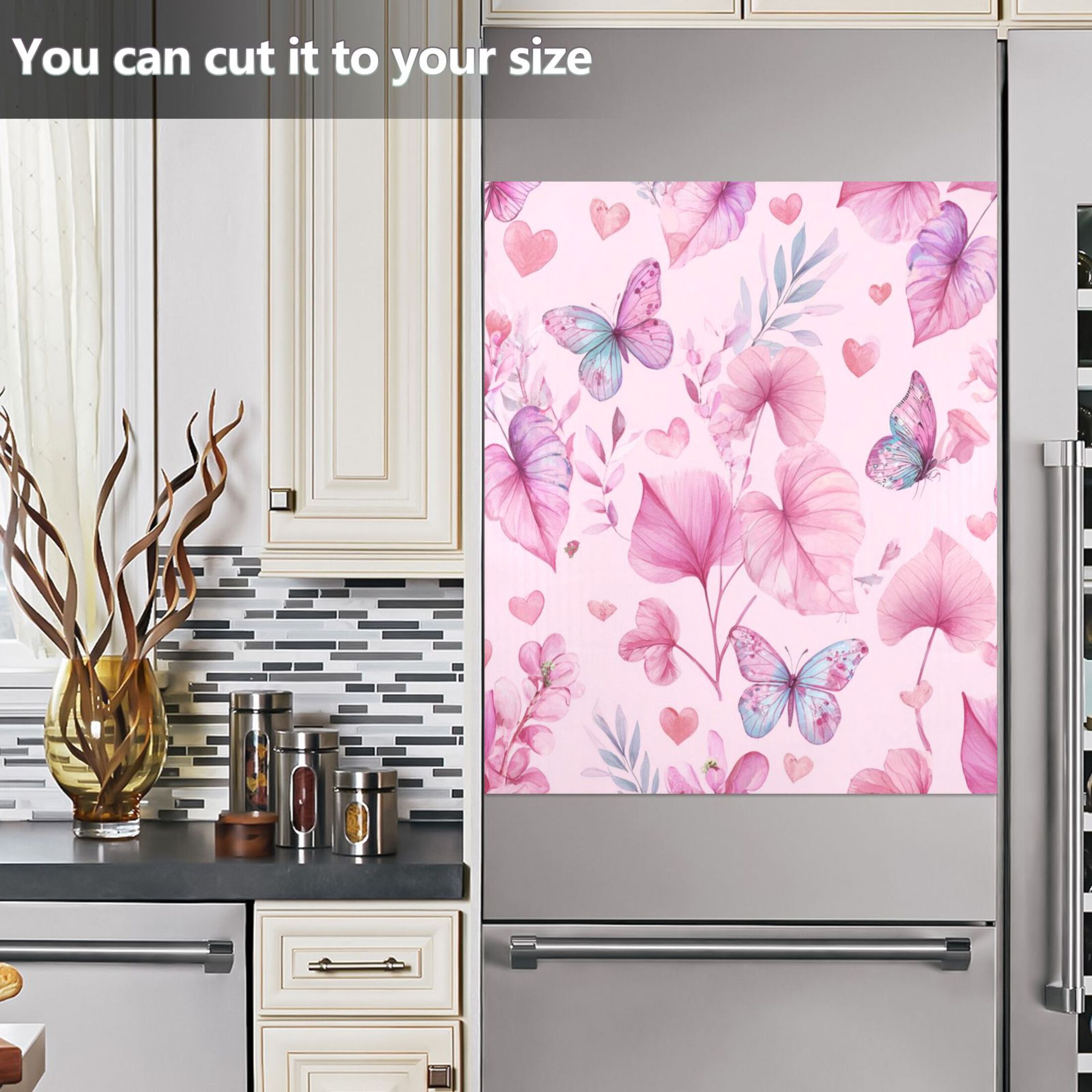 IAUYY Magnetic decorative sticker - 23x26 Inch PVC Refrigerator Decorative Cover, Removable DIY Art for Kitchen Appliances Heart-shaped Leaf Pattern