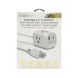 6 FT Cord de rallonge avec 3 Sorties+ 1USB + 1TYPE C