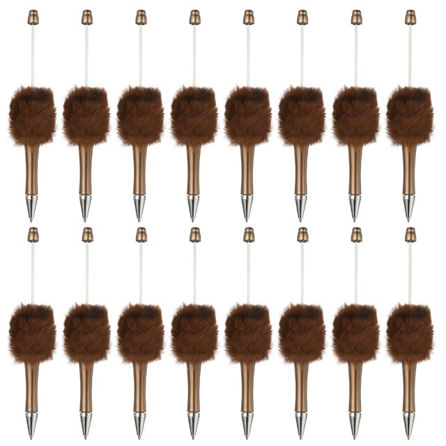 Uxcell 16Pcs Fluffy Beadable Pens, Plush Fuzzy Plastic Bead Pen Bead Ballpoint for DIY Gift Writing Office Supplies, Champagne Gold/Leopard