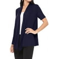 thumbnail image 2 of Women's Casual Short Sleeve Draped Open Front Solid Cardigan, 2 of 5