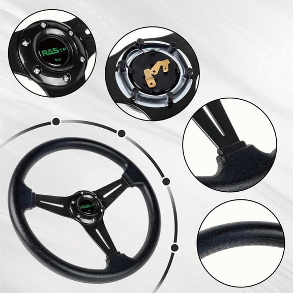 JMJGHSRGTY Steering wheels for automobiles,13.8” Auto Racing Steering Wheel Flat Drifting 6 Bolts Car Sport Steering Wheel Pu Leather and Aluminum Spokes with Horn Button