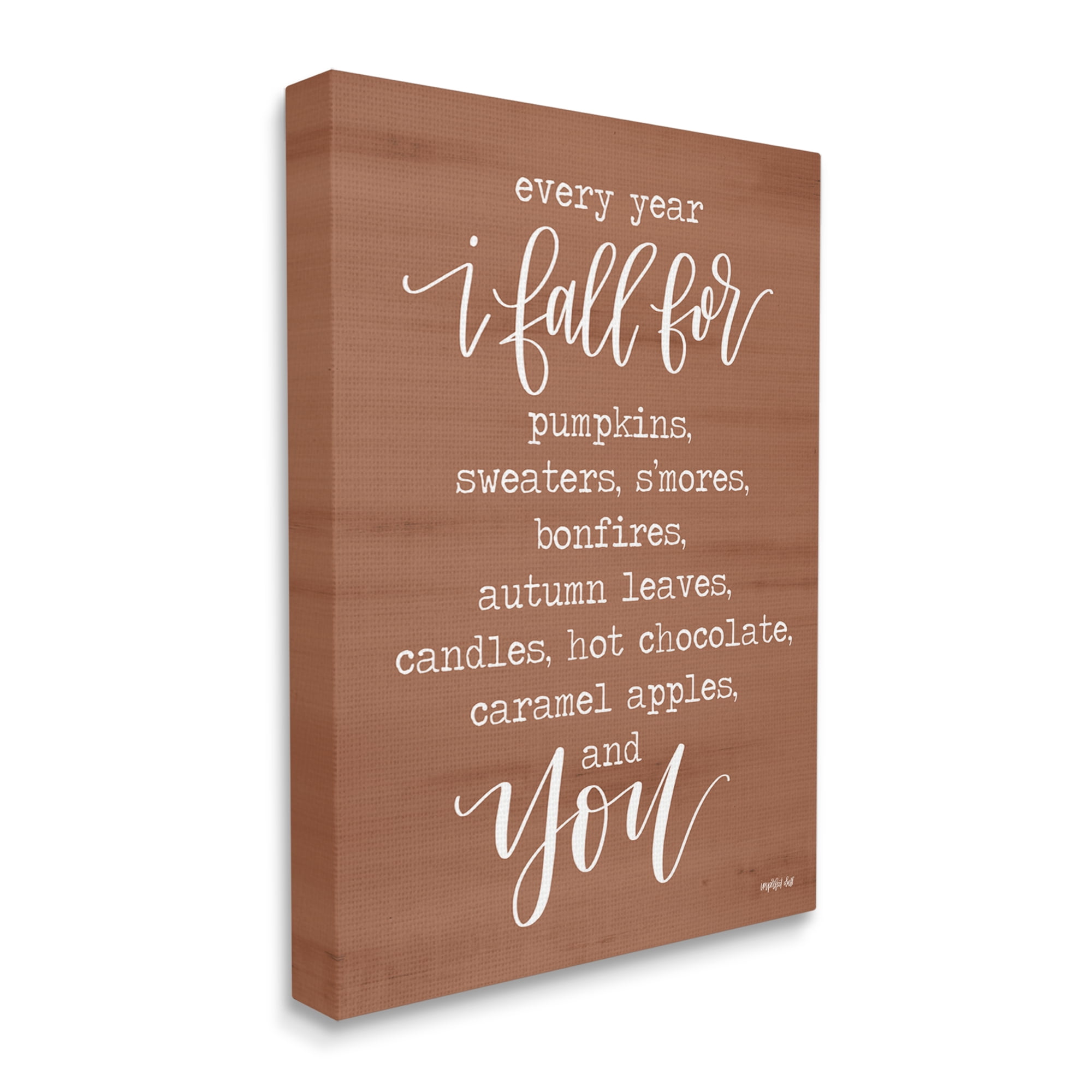 Cozy Romantic Autumn Quote Brown Seasonal Calligraphy Inspirational Graphic Art Gallery-Wrapped Canvas Print Wall Art