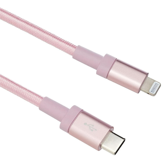Cable de nailon trenzado USB-C a Lightning, cargador certificado MFi para iPhone 14, 13, 12, 11 X, Xs Pro, Pro Max, Plus, iPad, oro rosa, 6 pies
