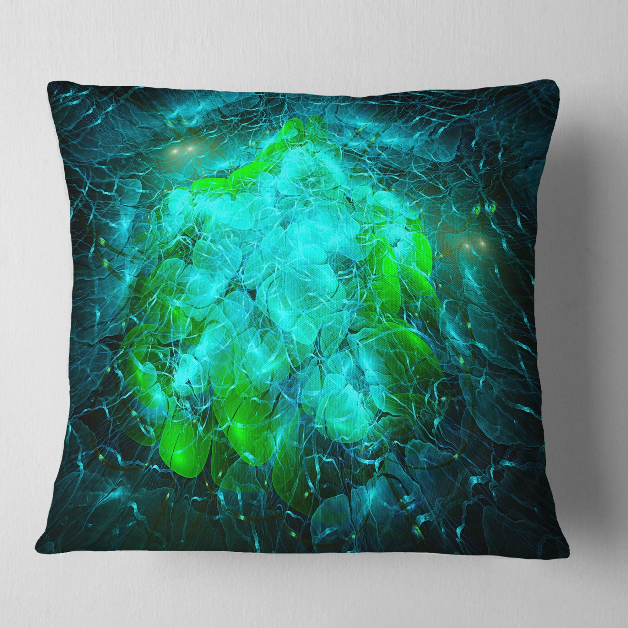 Designart Fractal Smoke Texture Green - Abstract Throw Pillow - 16x16