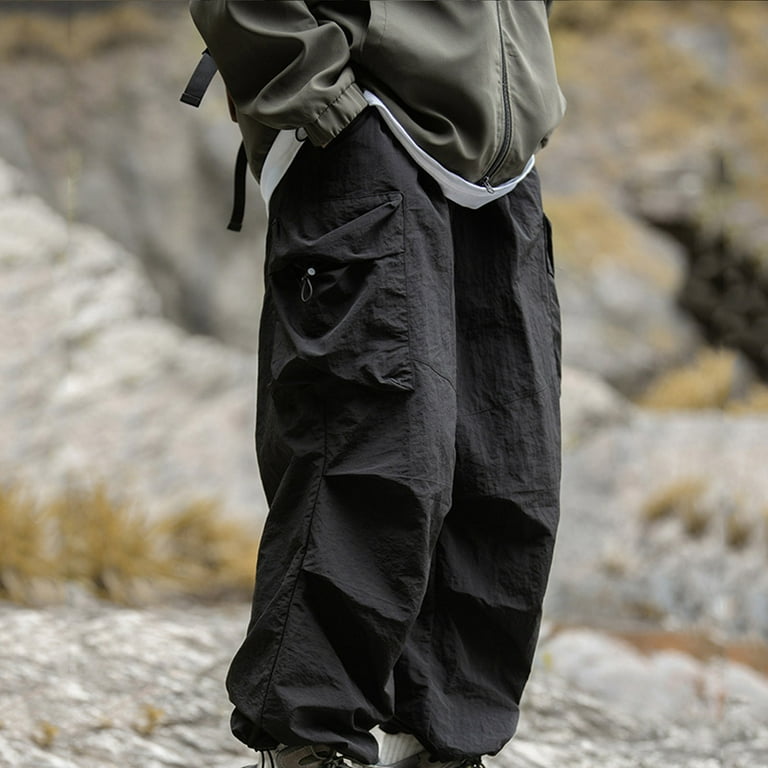QATAINLAV Cargo Pants Men's High Waisted Parachute Sweatpant QATAINLAV Cargo Pants Men's High Waisted Parachute Sweatpant