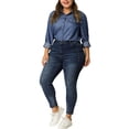 thumbnail image 2 of Camisa de mezclilla de mujer de tallas grandes Agnes Orinda con botones y mangas largas y bolsillo 1X Azul, 2 of 8