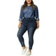 thumbnail image 2 of Camisa de mezclilla de mujer de tallas grandes Agnes Orinda con botones y mangas largas y bolsillo 1X Azul, 2 of 8