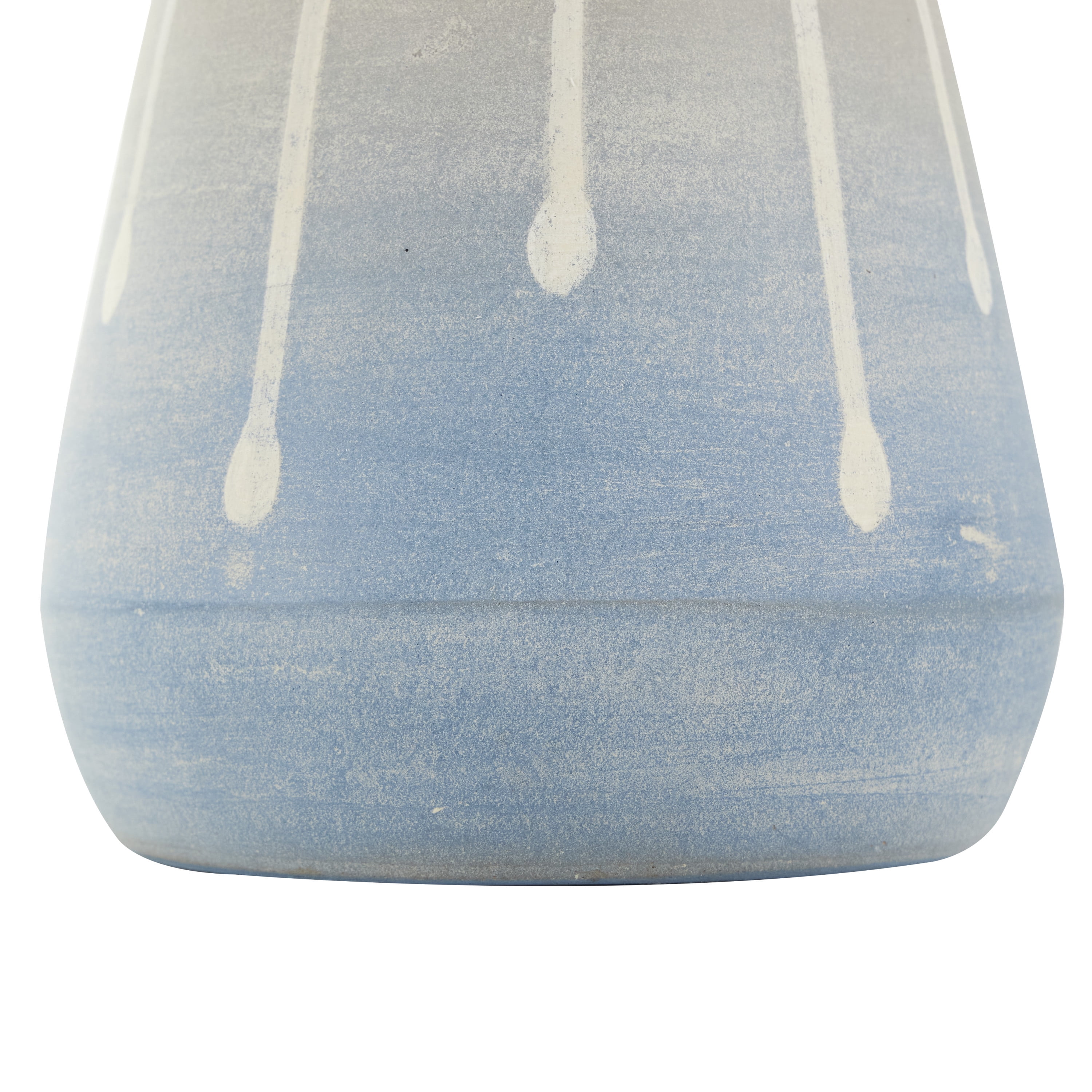 DecMode 10" Abstract Ombre Drip Blue Ceramic Vase with Gray and White Accents