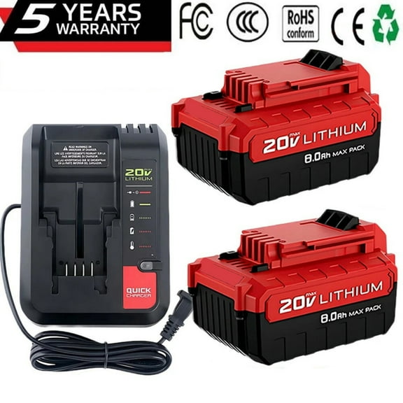 2-Pack 8000mAh 20V Max Li-ion Replacement Battery for Porter Cable PCC685L PCC680L Power Tool Battery Charger PCC692L
