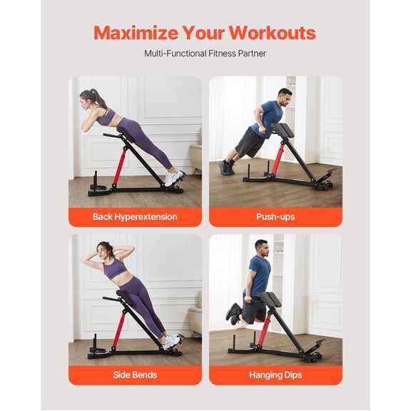 Roman Chair Hyperextension Bench 350 lbs Adjustable Extension Machine Multi Function Exercise Equipment for Glute Hamstring Lower Back and Ab Workout Fitness Weight Bench for Home Gym