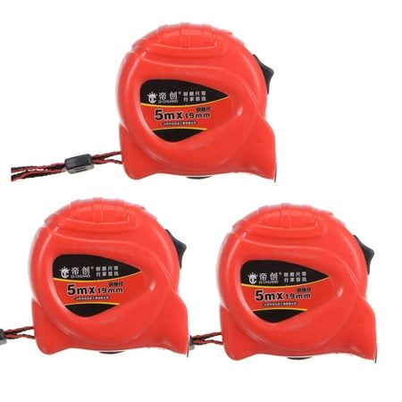 

3 Packs Retractable Tape Measure 5M Metric Ruler Stainless Steel Measuring Tape 19mm Wide Red ABS Case