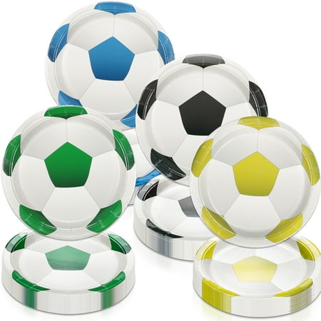 80 Pcs Soccer Party Decorations Plates - Including 9" Soccer Plates Party Soccer Disposable Dessert Plates for Kids Football Fan Sports Event Game Day Soccer Birthday Party Supplies