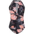 thumbnail image 3 of Women One Piece Swimsuit High Neck Plunge Ruched Tummy Control Bathing Suit, 3 of 4