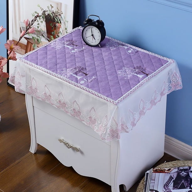 Xiao Hua Mantel de noche, mantel de mesa de té, mantel multiusos, mantel pequeño, funda antipolvo con borde de encaje, 50 x 40 cm (morado)