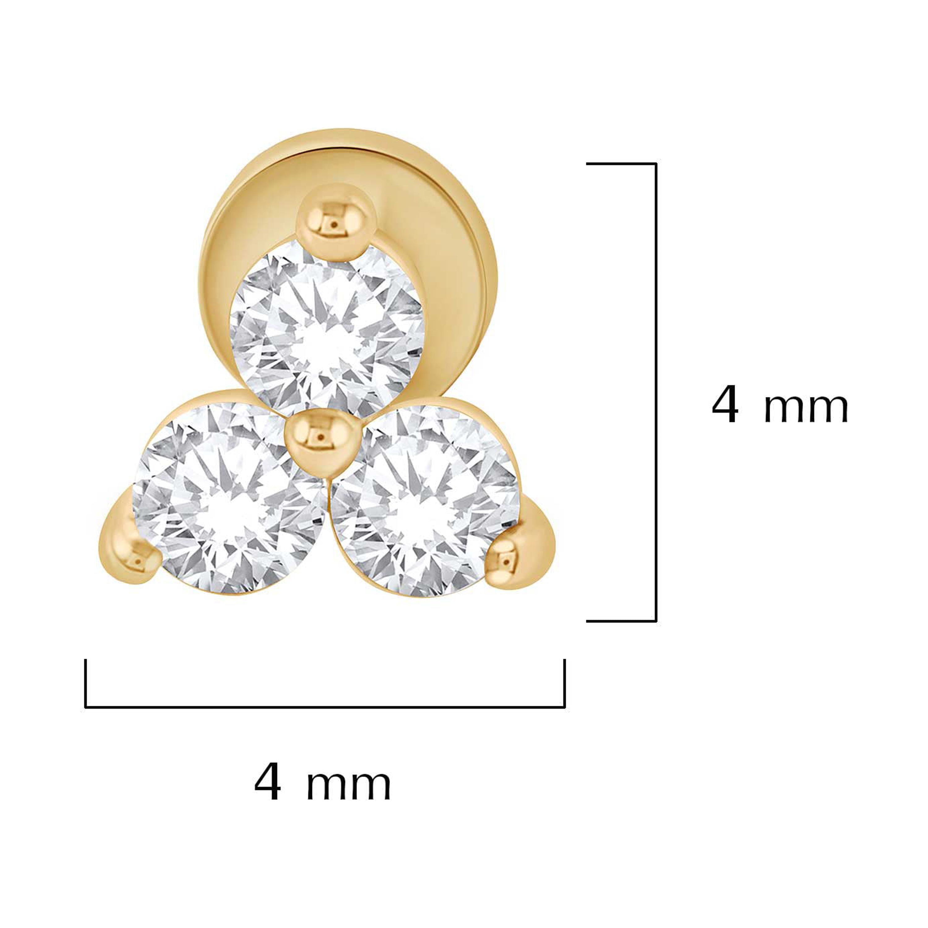 Spectrum Jewels - 3 Stone Trio Triangle Stud 18K Screw Back Jewelry Indian Modern Diamond Yellow Gold