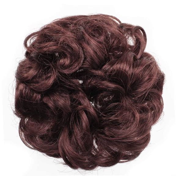 DAPRZIY Ladies Synthetic Wavy Curly or Messy Dish Hair Bun Extension Hairpiece Scrunchie Chignon Tray Ponytail (33A-Dark Auburn)