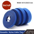 thumbnail image 1 of 5m/roll Cable Ties Reusable Loop Bundle Self Adhesive Blue Nylon Strap Organizer Clip Wire Holder Management Fastening Tape width 10mm 3 rolls, 1 of 5