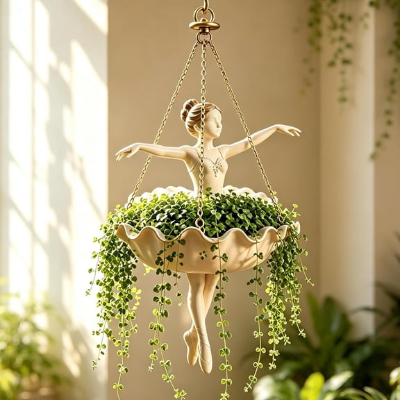 Ballet Dancer Hanging Planter Decorative Hanging Flower Pot for Indoor Outdoor Garden, Cute Hanging Planter for Succulents Spider Plant, Whimsical Ballerina Plant Holder, Dance Teacher Gift (5.9in)