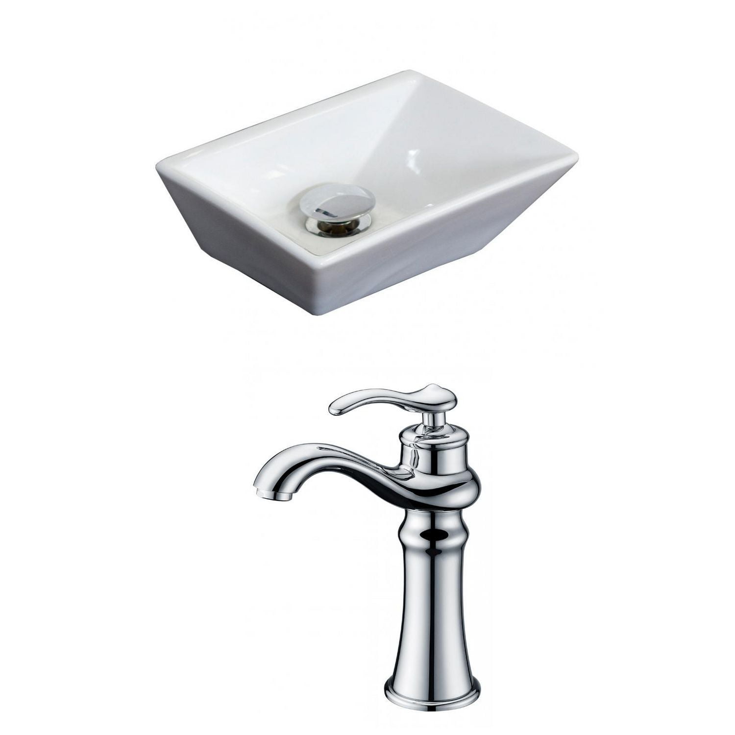 American Imaginations 12-in. W Above Counter White Bathroom Vessel Sink Set For Deck Mount Drilling AI-15178
