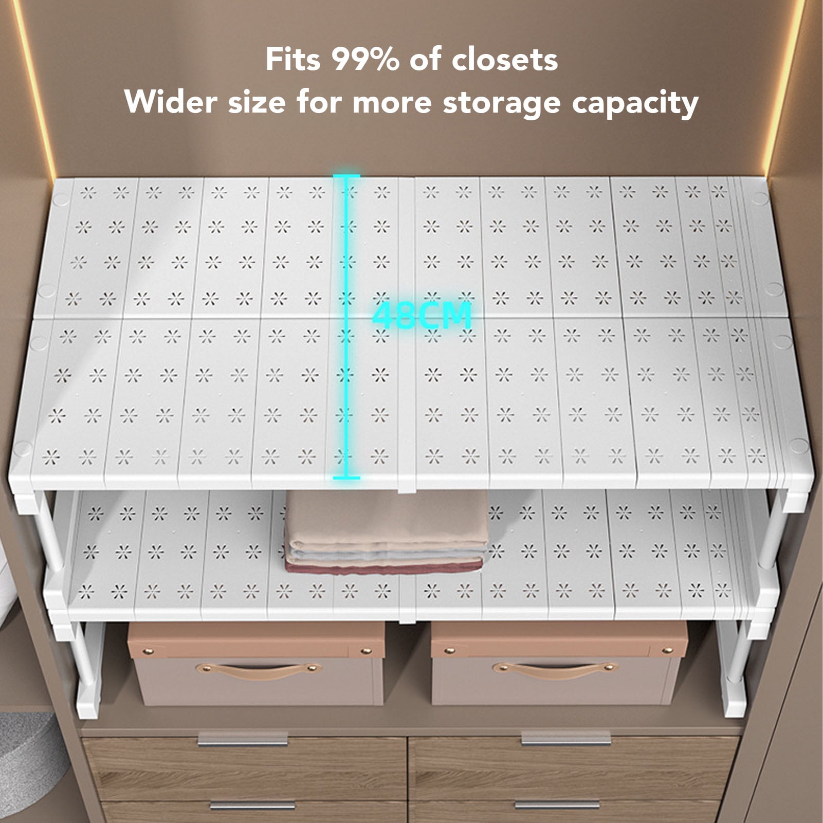 LAZIOEGR Expandable Cabinet Shelf Organizer, Adjustable Under Sink Storage Rack, 14.6 to 18.9 inches / 37 to 48 cm, Heavy Duty Closet Organization and Storage Shelf in White
