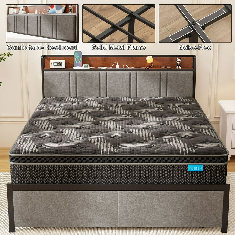 NISIEN Full Size Bed Frame with 2 Storage Drawers, Metal NISIEN Full Size Bed Frame with 2 Storage Drawers, Metal